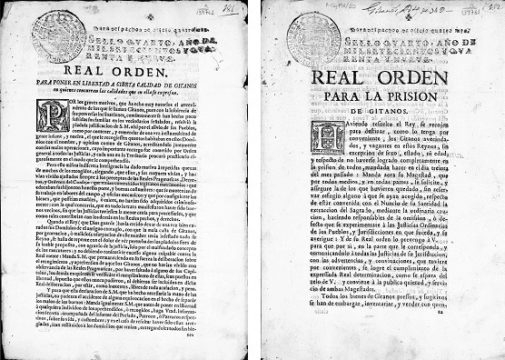 Texto de 1749 con el que se desencadena el plan de exterminio de los gitanos en España.